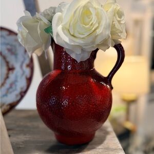 Elegant Red Textured Vase with White Flowers